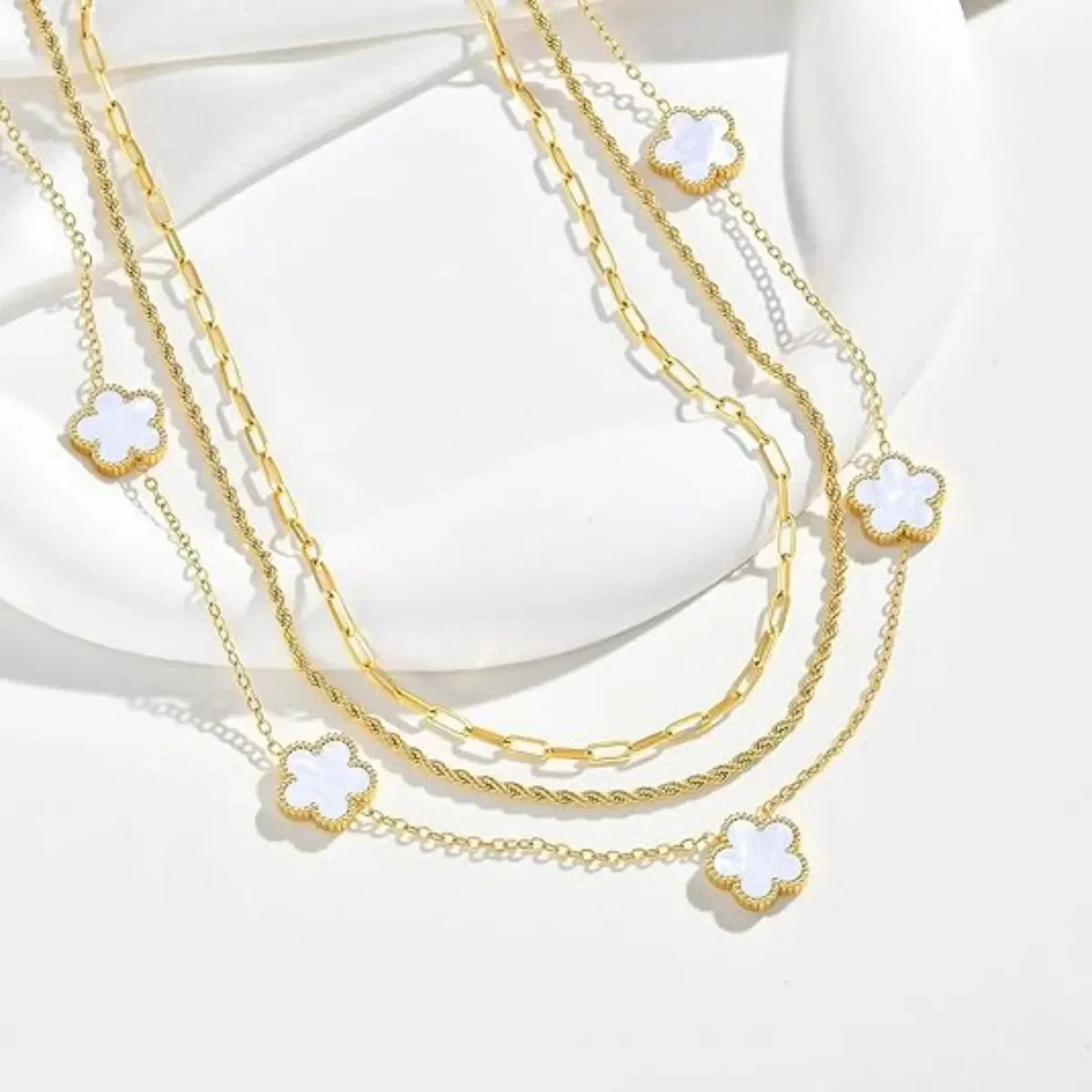 Dainty 3-Ply Clover Layered Necklace for Women