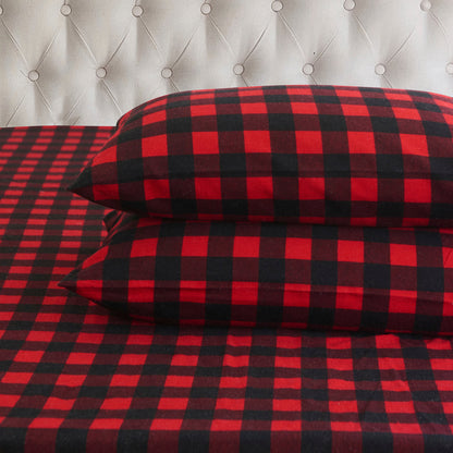 Elegant Comfort Buffalo Checkered Pattern - 100% Turkish Cotton Flannel, 4-Piece Flannel Sheet Set