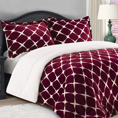 Elegant Comfort 3-Piece Micro-Suede Reversible Sherpa - Bloomingdale Pattern Comforter Set