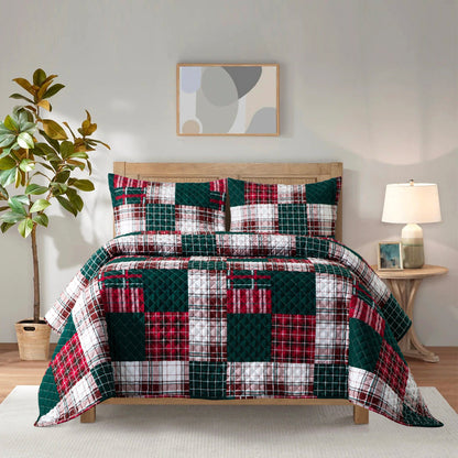 Elegant Comfort 3-Piece Patch Plaid Quilted Reversible Bedspread Coverlet Set