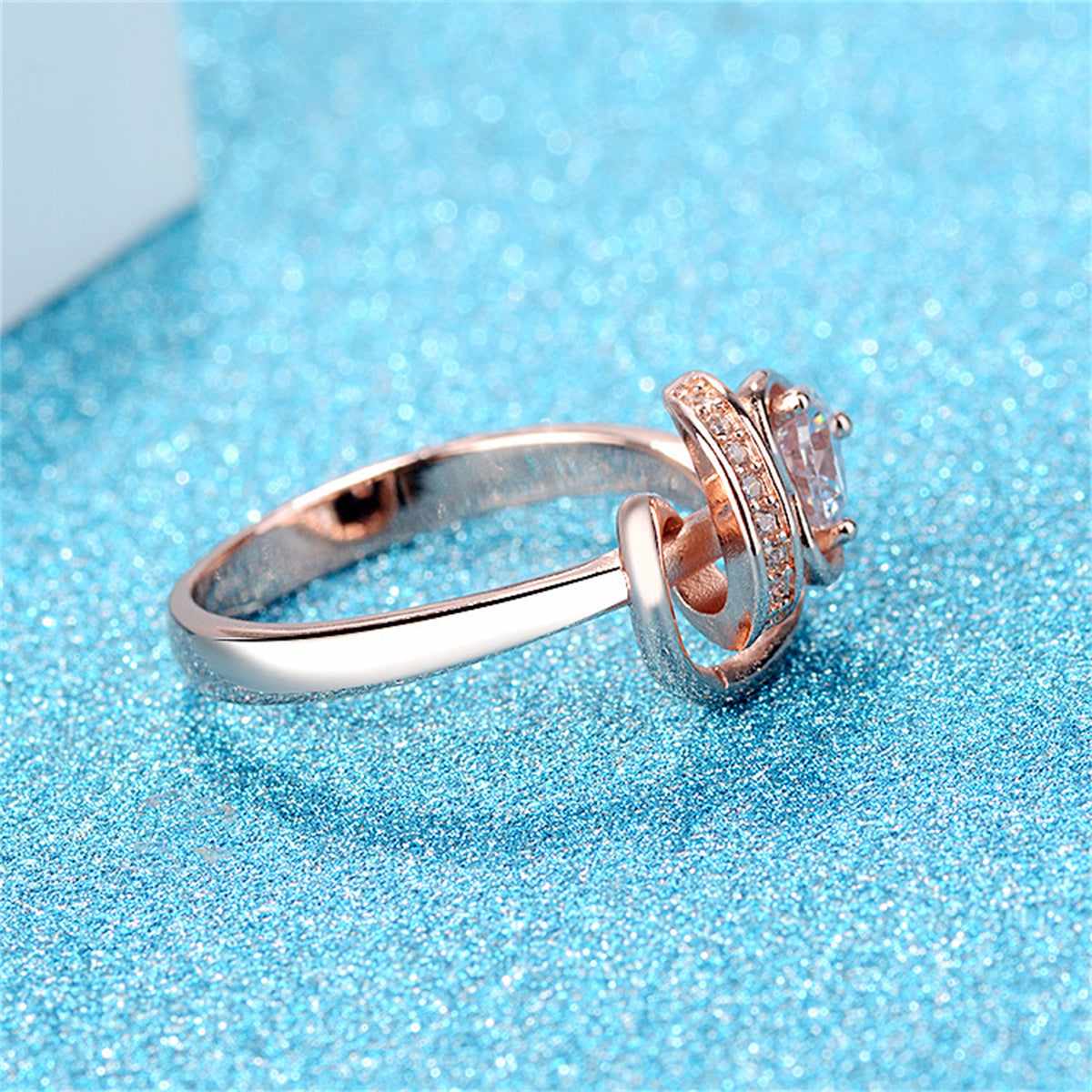 Clear Crystal & Cubic Zirconia Heart Rose Blossom Ring