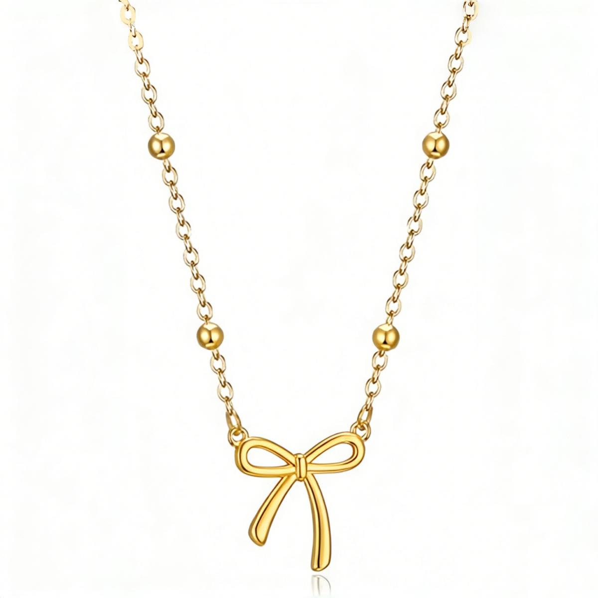 Elegant Bow Pendant Beaded Chain Necklace