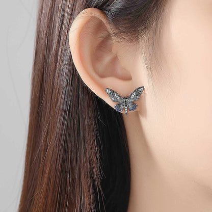 Black Cubic Zirconia & Blacktone Butterfly Stud Earrings