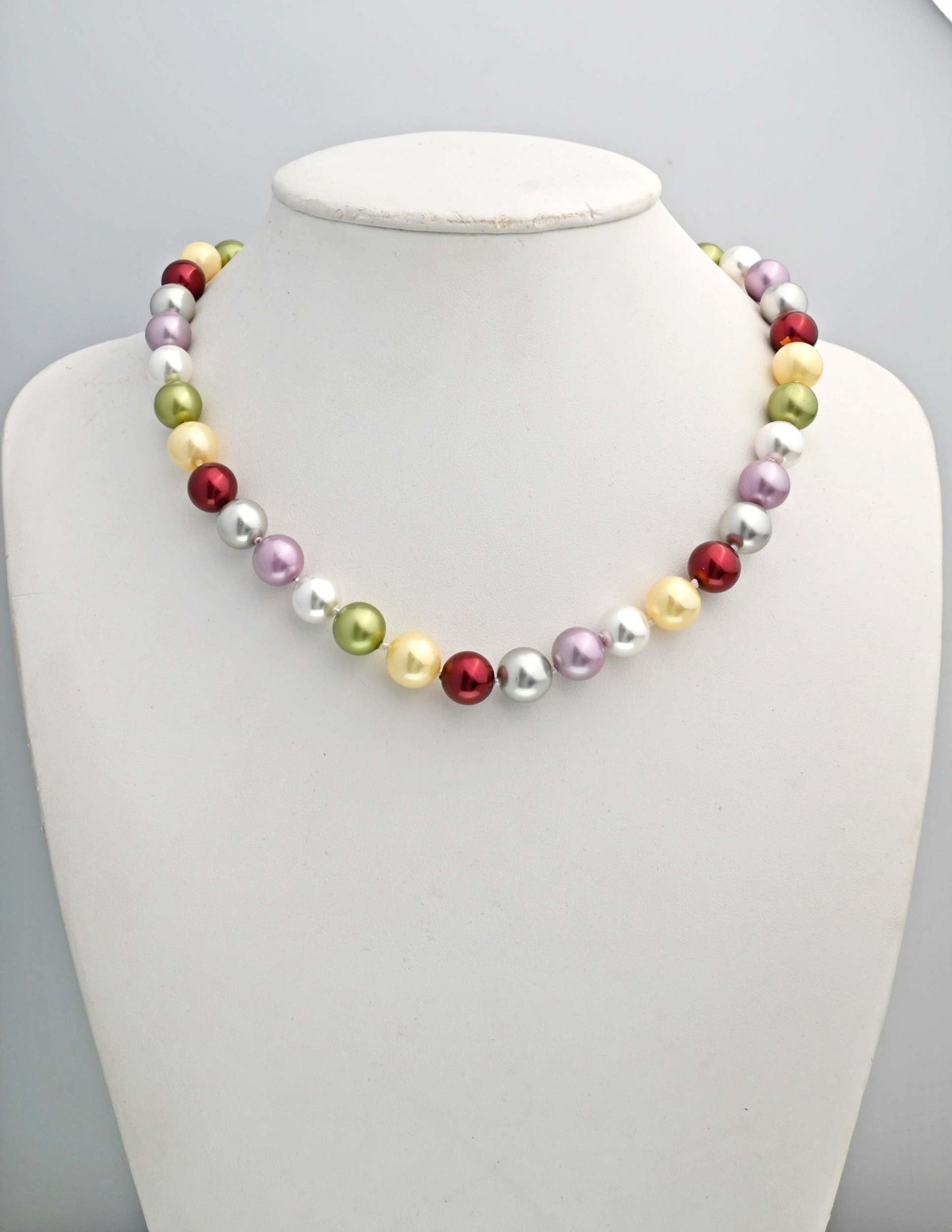 10MM Multi Color Cultured Pearl Necklace with Sterling Silver Clasp