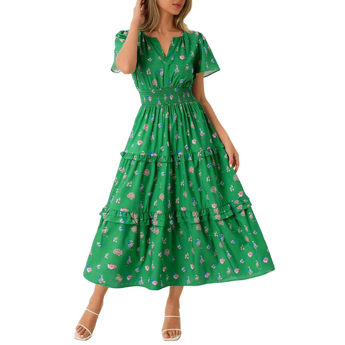 Women‘s Summer Short Sleeve Maxi Dresses Casual Floral