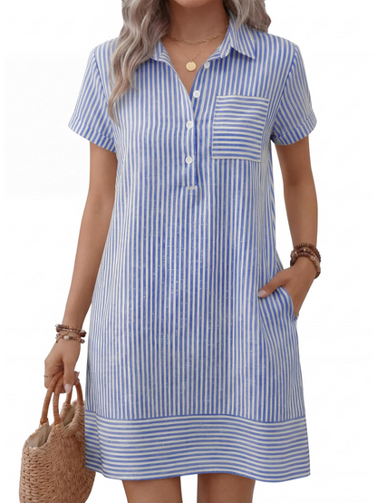 Women's Short Sleeve Button-Down Shirt Dress