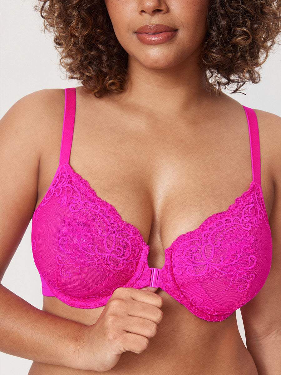 Front Closure Lace Underwire Plunge Bra