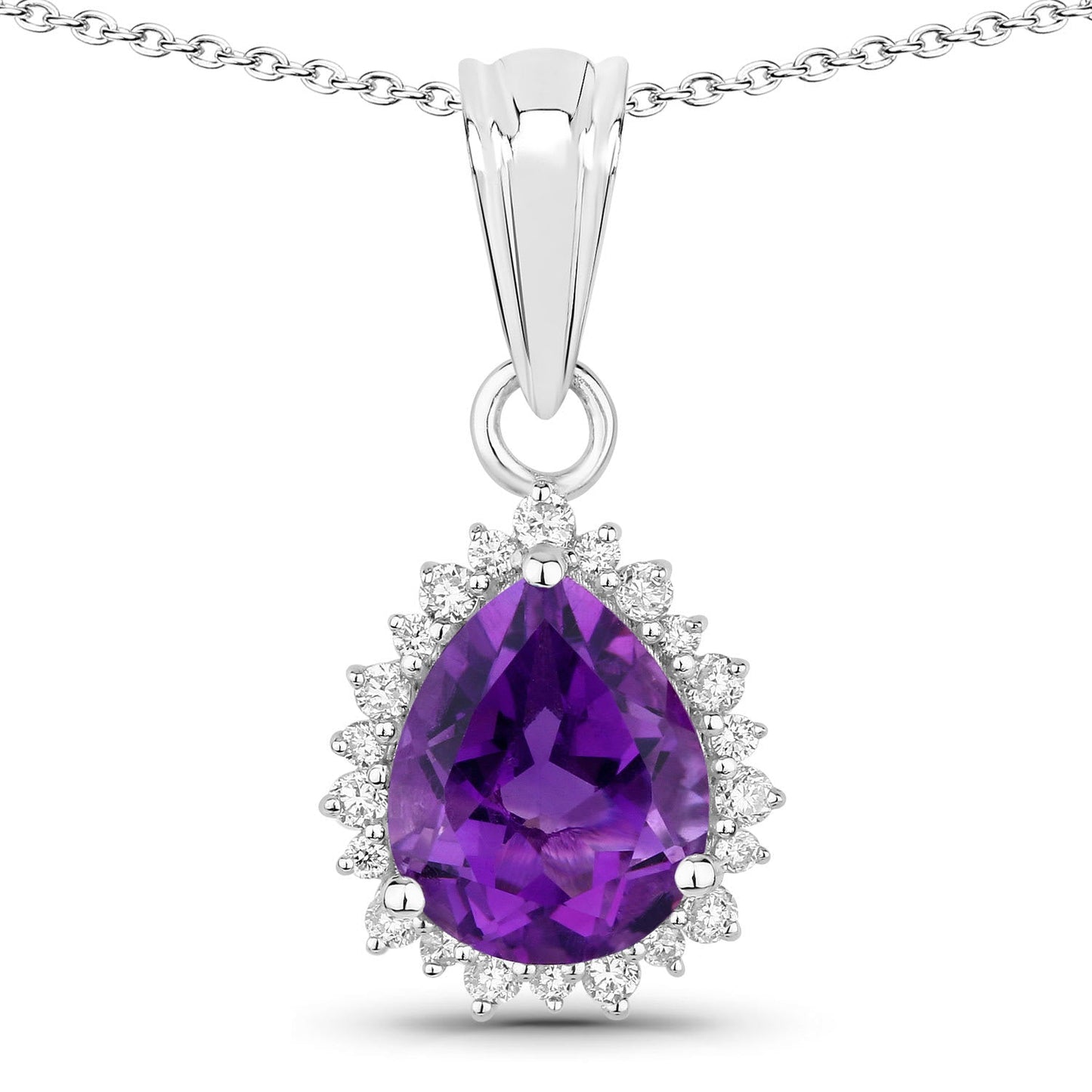 Genuine Amethyst and Lab Grown Diamond Silver Halo Necklace