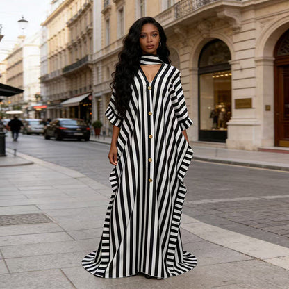 African-Inspired Striped Loose Long Dress | One Size 5 Colors