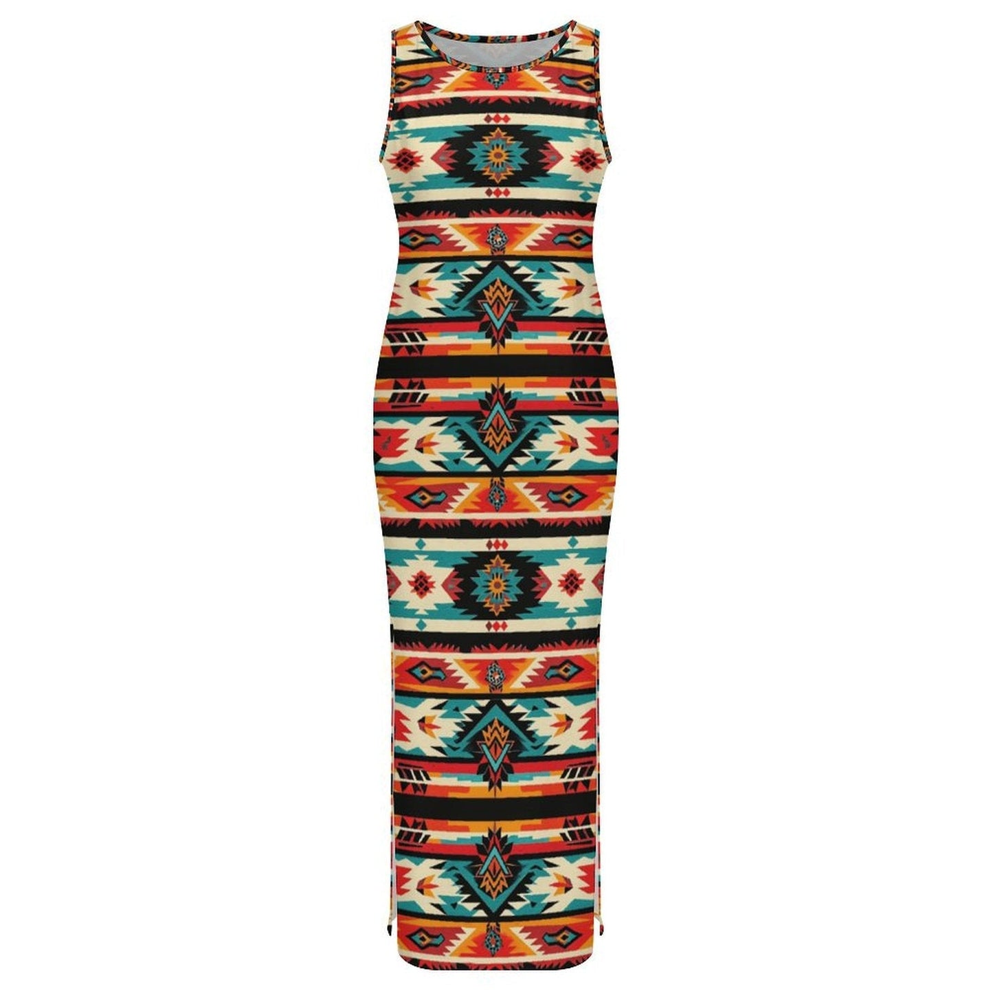Baha Ranch Santa Fe Sleeveless Bodycon Side Slit Western Maxi Long Dress