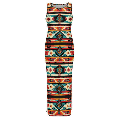 Baha Ranch Santa Fe Sleeveless Bodycon Side Slit Western Maxi Long Dress