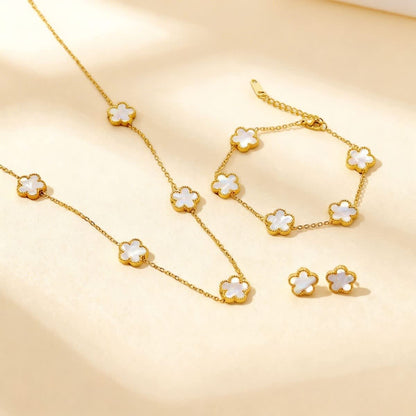 3 Pcs Lucky Clover Y-Necklace Bracelet Set