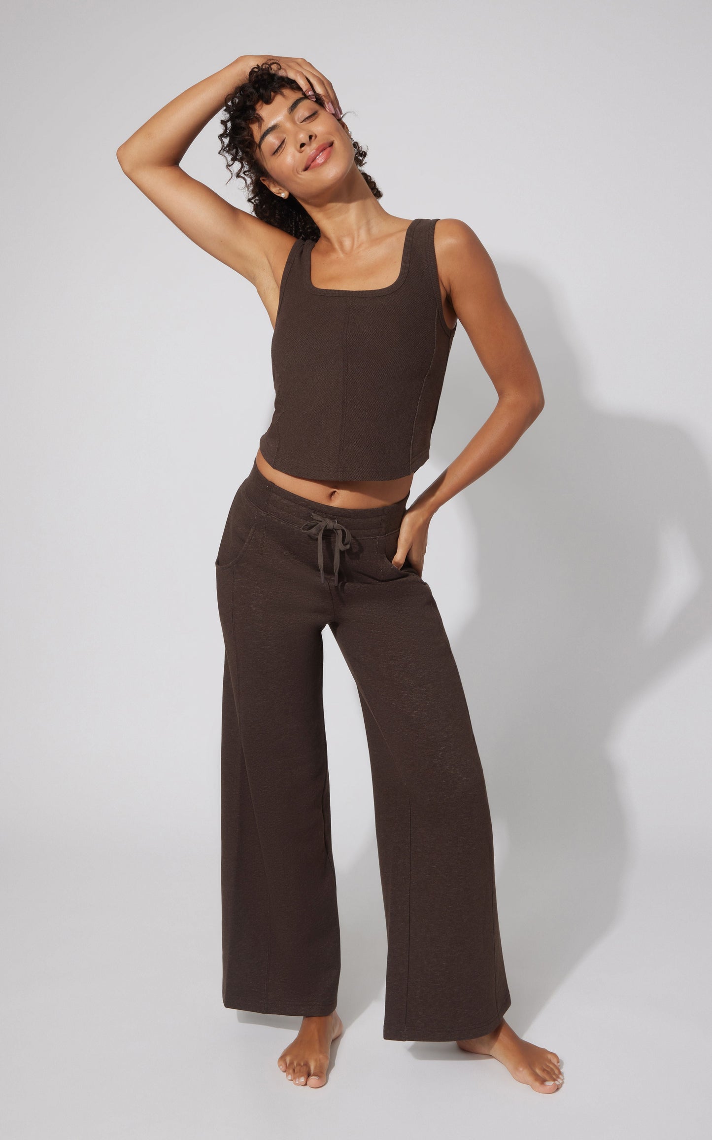 90 Degree by Reflex Terry Corset Tank & Fleece Wide Leg Pant Set