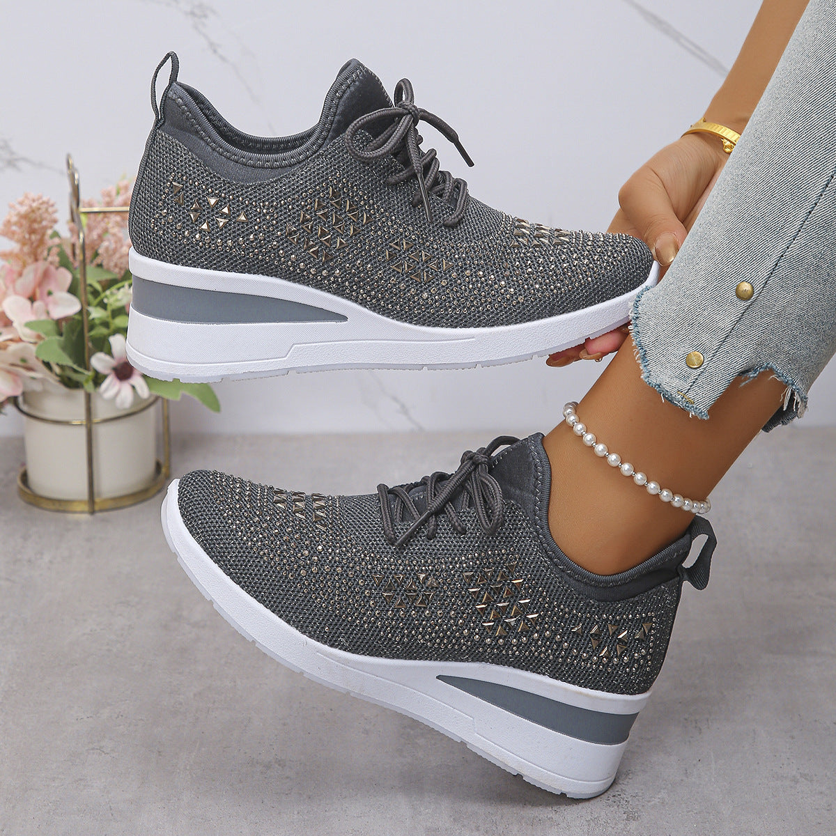 Rhinestone Wedge Sneakers