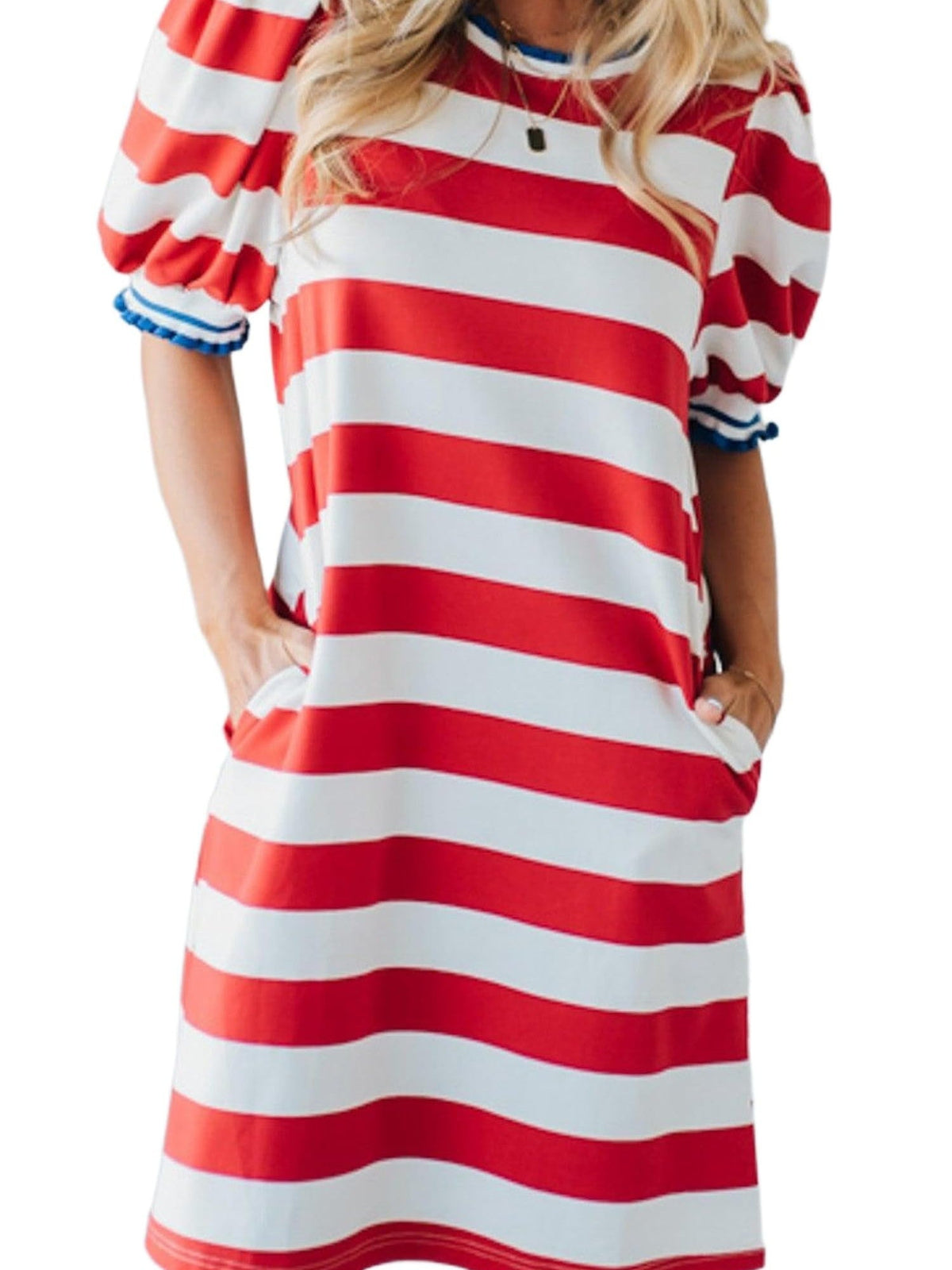 Womens Stripe Contrast Trim Dresses Casual Fashion Summer Shift Mini Dress Striped