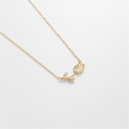 Cat's Eye & Cubic Zirconia Rose Pendant Necklace