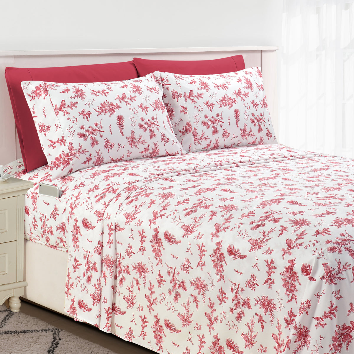 Elegant Comfort 6-Piece Floral and Stripe Pattern Sheet Set - Soft as a Hotel Premium Quality Bedding