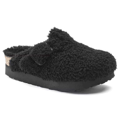 Birkenstock Boston Big Buckle Flex Platform Shearling Teddy Black