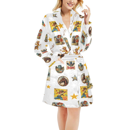 Baha Ranch Vintage Cowgirl Collage Women's Western Bath Robe