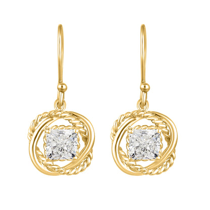 18KT Gold over Sterling Silver Moissanite Twisted Wire Dangle Earrings