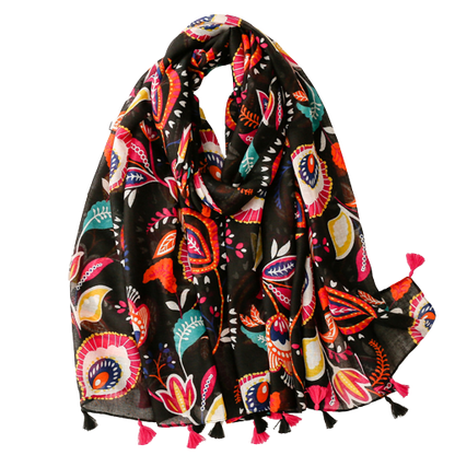 Colorful Paisley and Flower Scarf