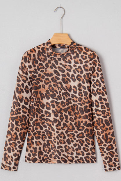 Blakely Leopard Mock Neck Long Sleeve Mesh Top
