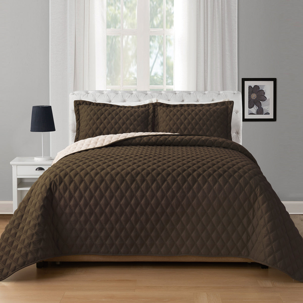 Elegant Comfort 3-Piece Diamond Quilted Reversible Bedspread Coverlet Set