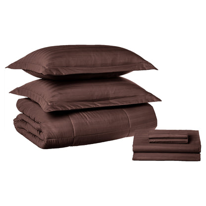 Elegant Comfort 8-Piece Dobby Stripe Comforter Set - Includes 4-Piece Sheet Set with Double Sided Storage Pockets