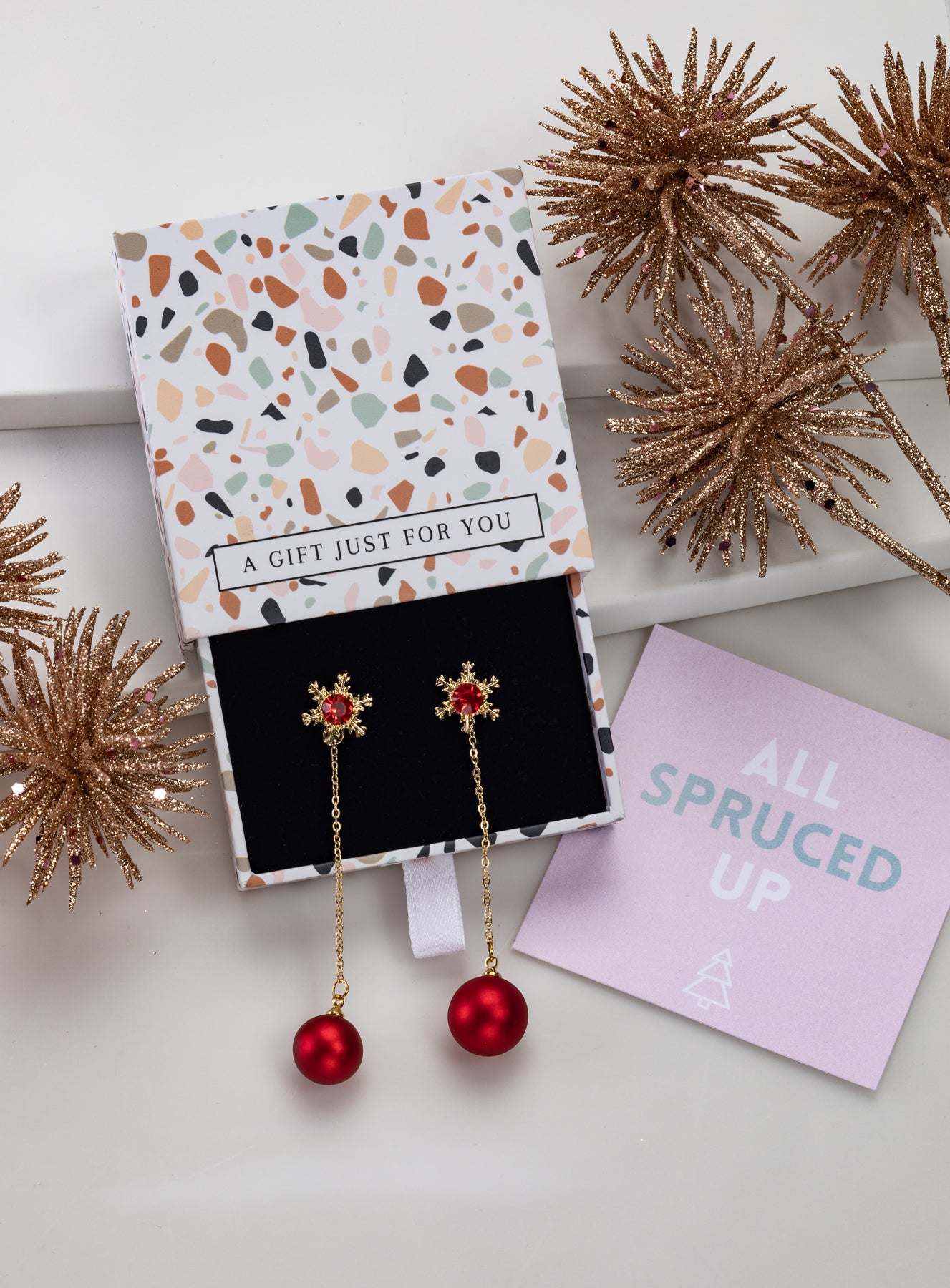 Don’t AsK Goldtone Red Snowflake Chain Drop Earrings