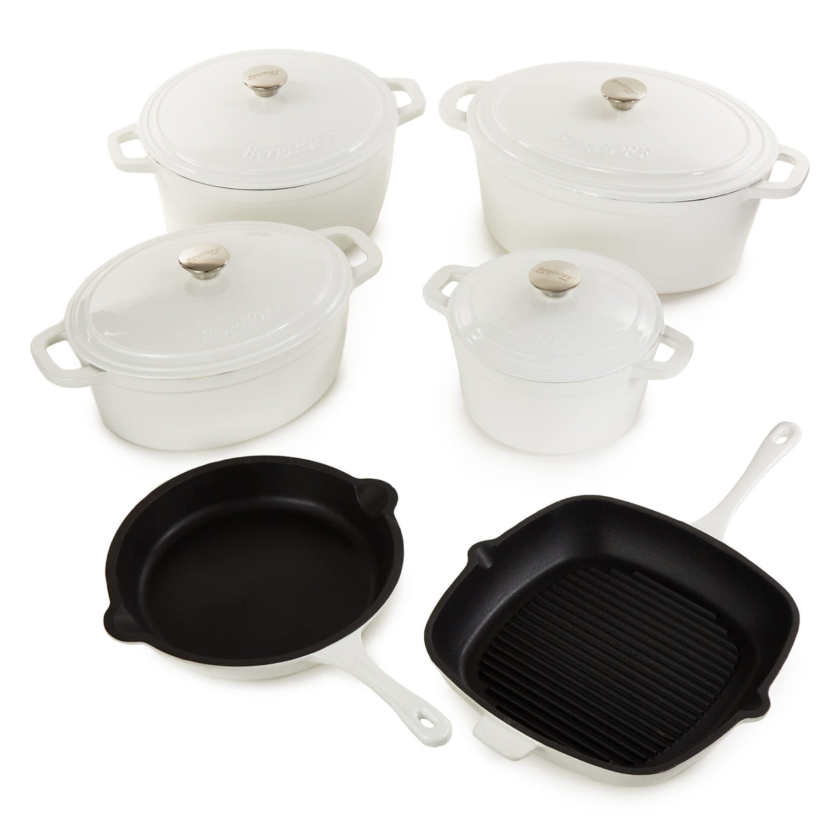 BergHOFF Neo 10pc Cast Iron Cookware Set, White
