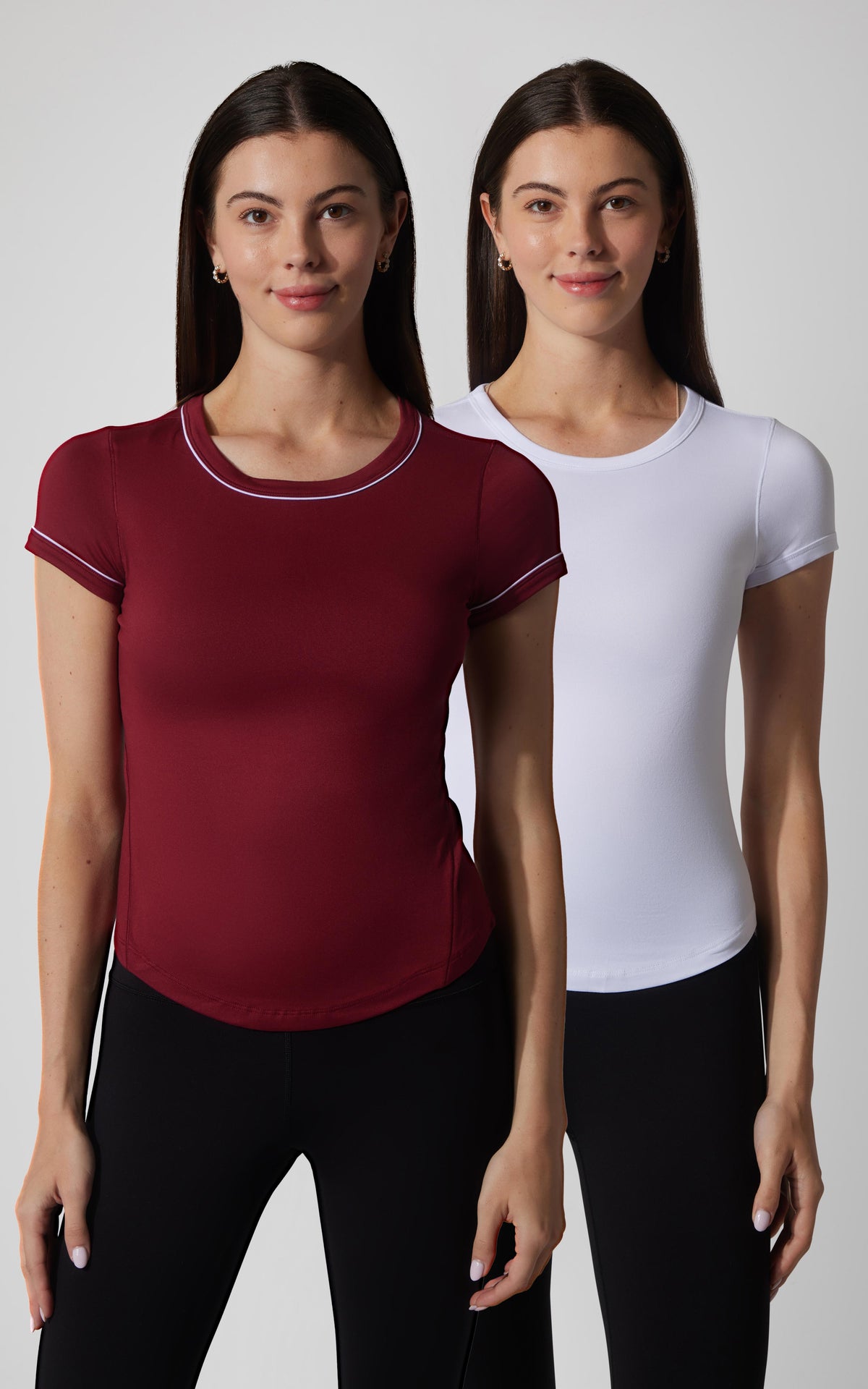 90 Degree by Reflex 2 PK Super Soft Synergy High Crew Neck Short Sleeve Top and Crew Neck Top