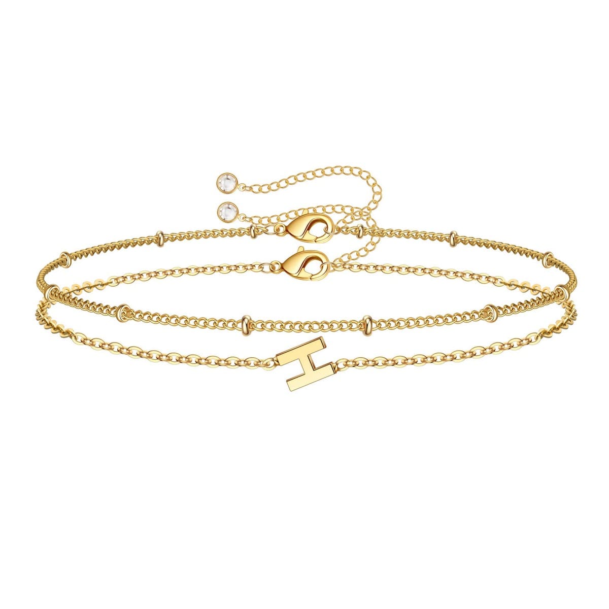 Dainty Initial Layered Chain Bracelet Personalized Adjustable