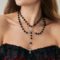 Black Acrylic & Silvertone Cross Pendant Layered Necklace