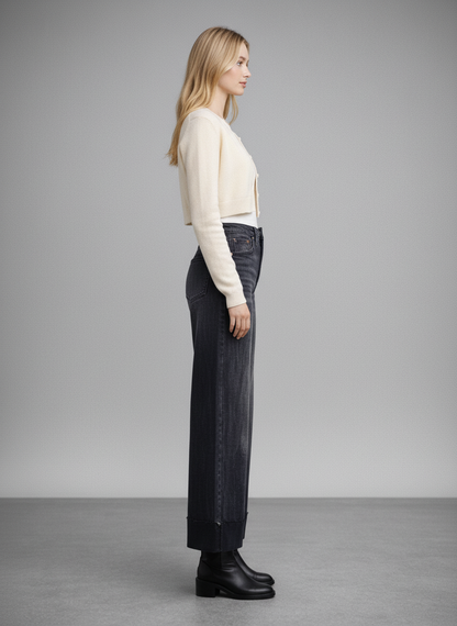Elodie Tummy Control Inseam Transform High Rise A-line Wide Jeans