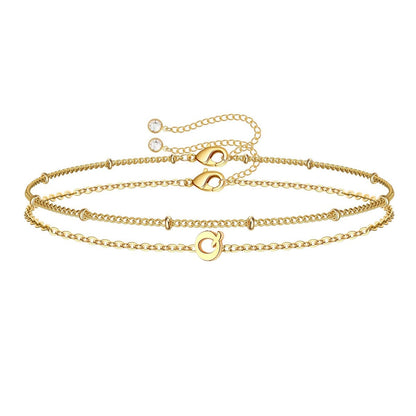 Dainty Initial Layered Chain Bracelet Personalized Adjustable