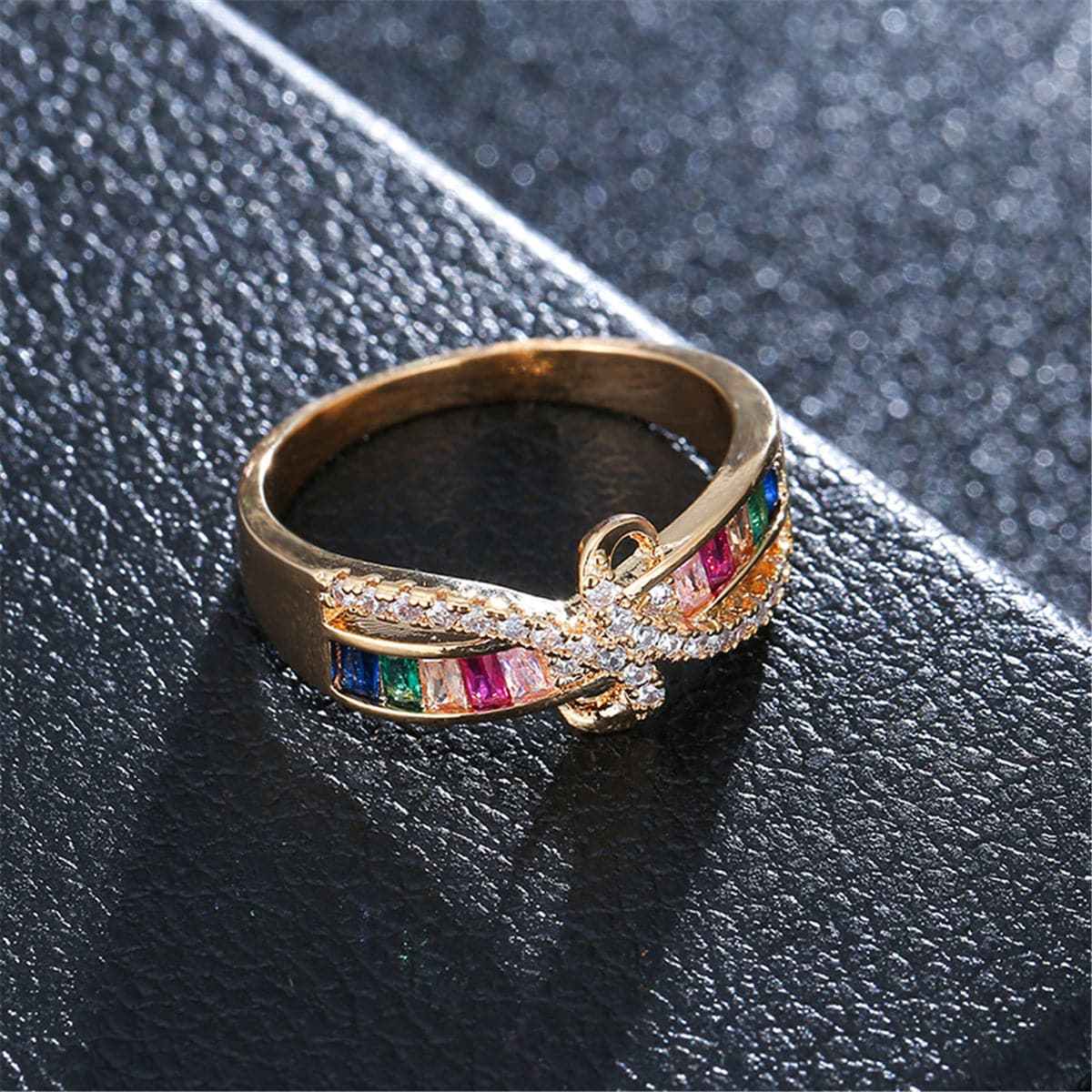 Cubic Zirconia & Rainbow Crystal Rattan Ring