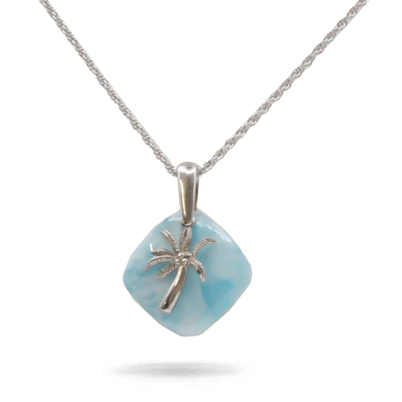 Larimar Stone Adalia Palm Tree Sterling Silver Necklace By Marahlago