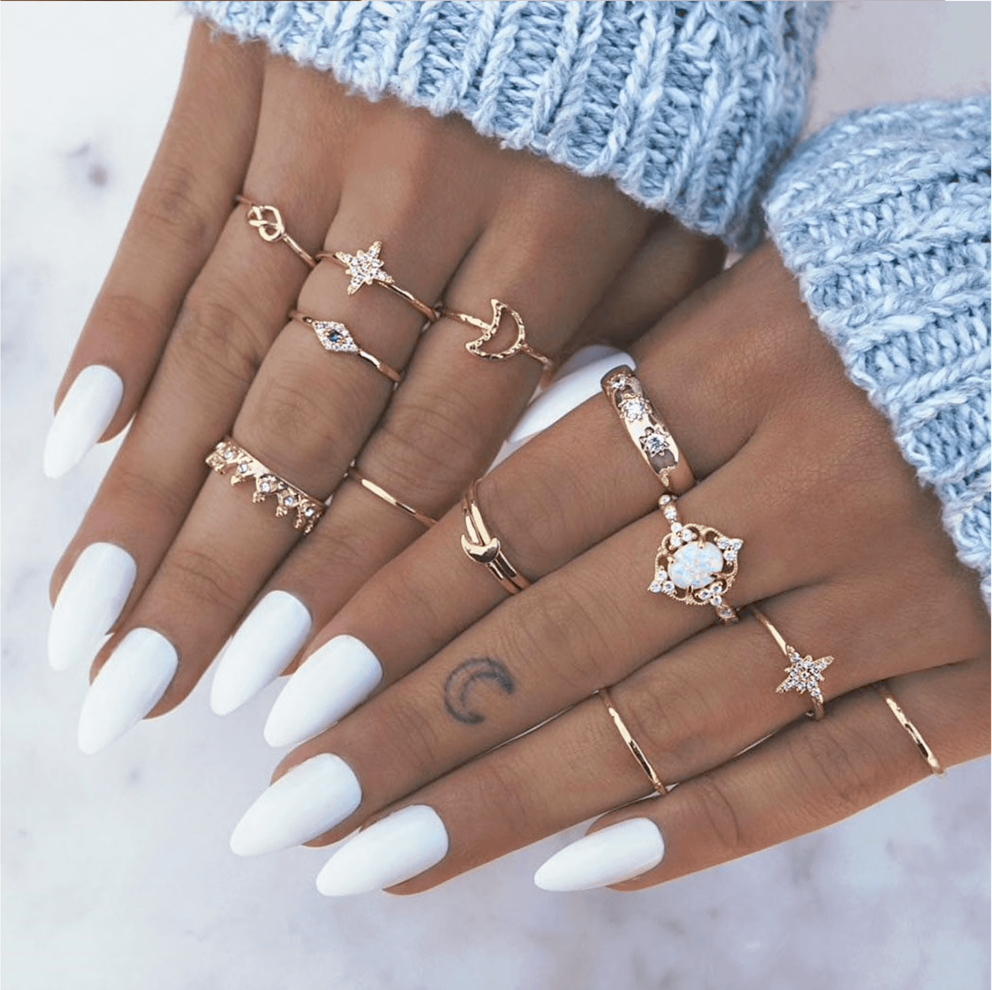 Goldtone Celestial Ring Set - Set of 13