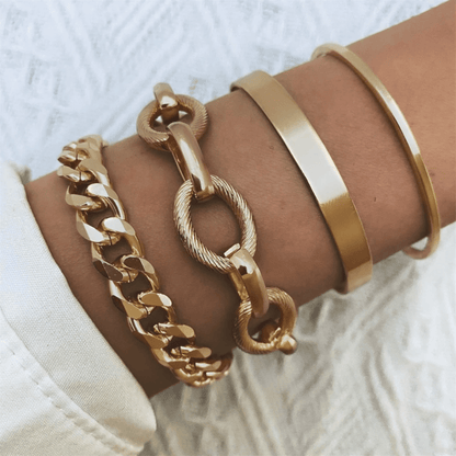Goldtone Chunky Chain Bangle Bracelet Set