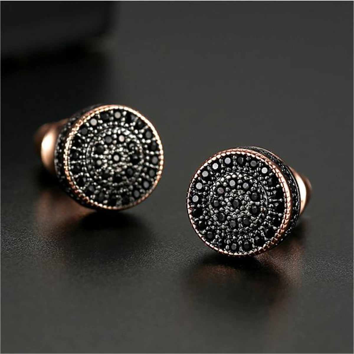 Black Cubic Zirconia & Rose Goldtone Round Stud Earrings