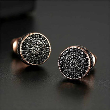 Black Cubic Zirconia & Rose Goldtone Round Stud Earrings
