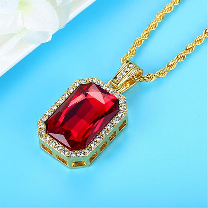 Goldtone & Red Crystal Pendant Necklace