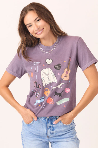 Eras Multi Icons Purple Graphic Tee