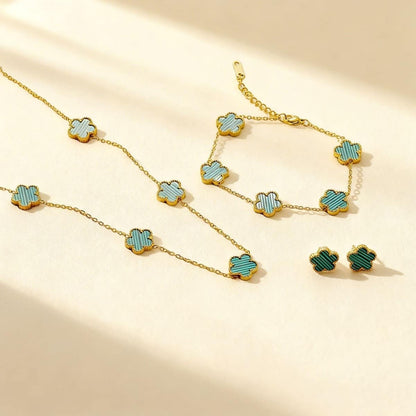 3 Pcs Lucky Clover Y-Necklace Bracelet Set