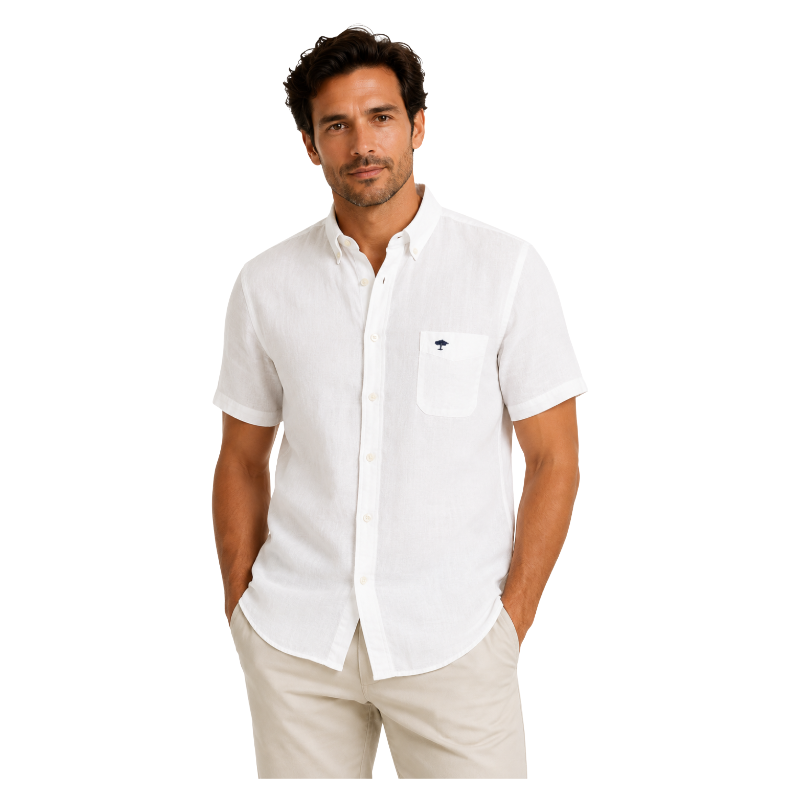 Fynch Hatton Men's Short Sleeve Linen Shirt White