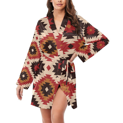 Colores de Mexico Santa Fe Aztec Women's Belted Satin Feel Dressing Lounge Robe