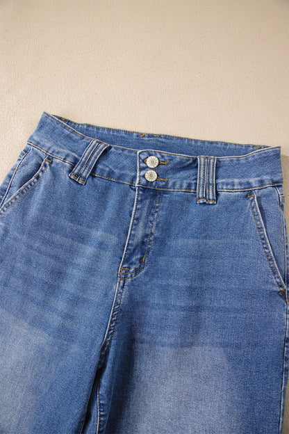 Eva - Sky Blue Double Button Zip Fly Straight Leg Jeans
