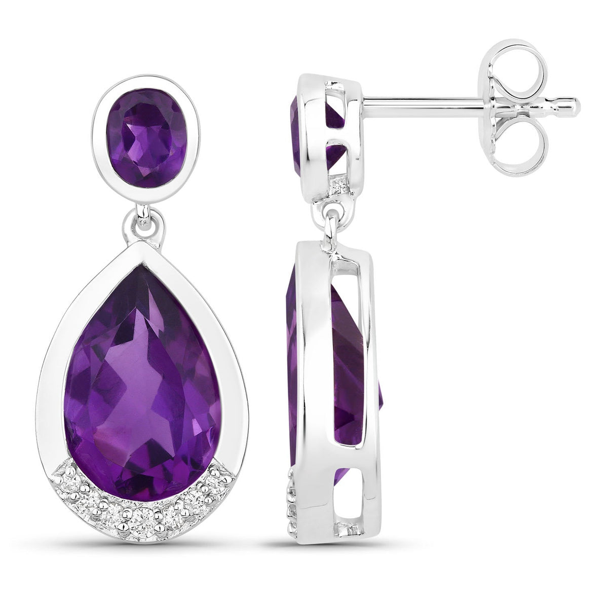 Genuine Amethyst and Lab Diamond Silver Dangle Earrings
