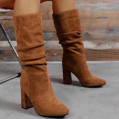 European & American Slip-On High Heel Fashion Boots – Women’s Elegant Booties