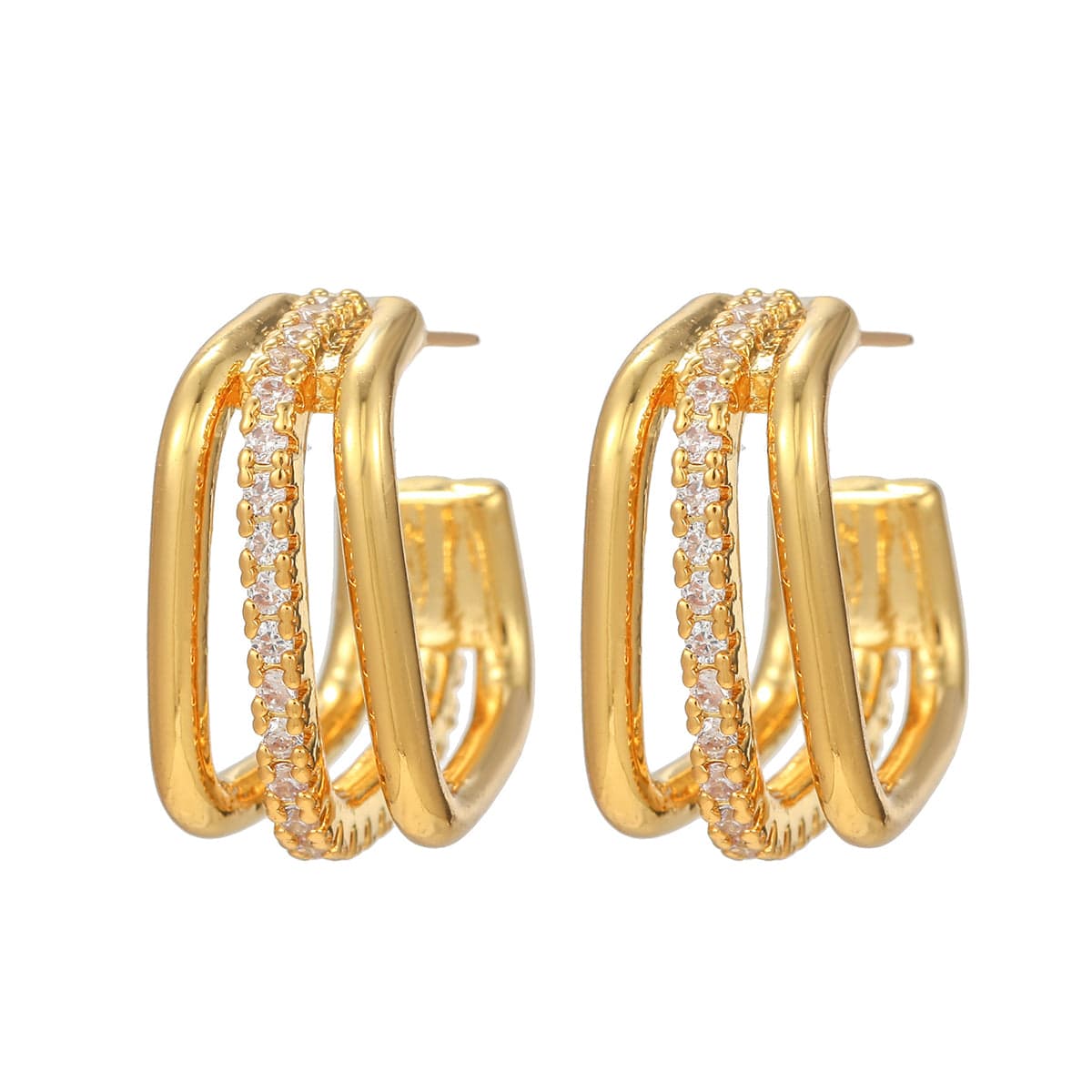 Cubic Zirconia & Goldtone Square Huggie Earrings